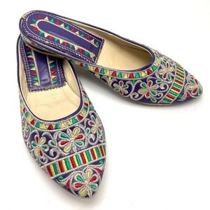 Marrakech Purple Metallic Embroidered Leather Babouche Slipper 7-7.5 Moroccan